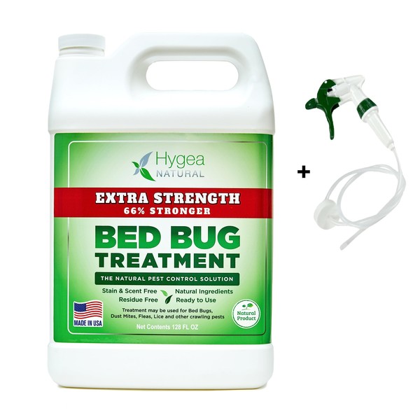 Bed Bug Spray Extra Strength by Hygea Natural 128OZ (Bedbug Spray Gallon) –Treat Bed Bugs, dust Mites, lice, Fleas - Stain & Scent Free Treatment – Natural Formula - Child & Pet Safe