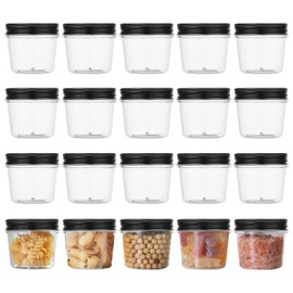 novelinks Plastic Jars With Lids 20 Pcs 4 oz Mason Jars Plastic Mason Jars Black Small Mason Jars 4 oz Food Storage for Milkshakes Juice Nuts Cupcakes Candy (Black, 20 Pack 4 Ounce)