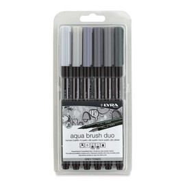 Lyra Aqua Brush Duo Brush Markers - Set of 6 Water-Based Brush Pens for Artists of All Ages - Dual Tip Markers for Fine Details and Wide Strokes - Durable Coloring Markers for Blending Effects