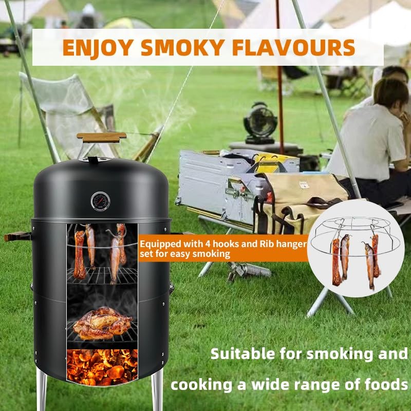 Joyagrill 17-1/2" 3-IN-1 BBQ Smoker Grill Built in Thermometer, Air