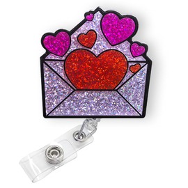 Valentine's Day Love Letter Glitter Badge Reel Retractable | Funny Nurse Gifts Valentines Badge Holder with Alligator Clip & 24” Durable Nylon Cord for Nurse Nursing Doctor & Medical Worker | Acrylic