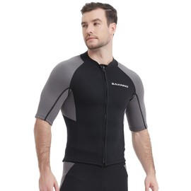MORGEN SKY Surf Suit Wetsuit 0.08 inch (2 mm) Jacket Short Sleeve Tapper Men and Women Swimwear Sauna Suit Thermal Breathable Cold Windproof Amphibious Use UV Protection Surfing Diving Fishing Clam