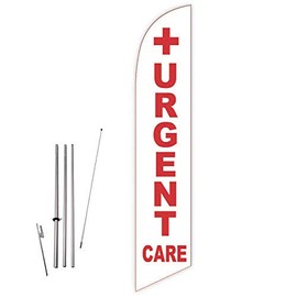 Cobb Promo Urgent Care (White) Feather Flag with Complete 15ft Pole kit and Ground Spike