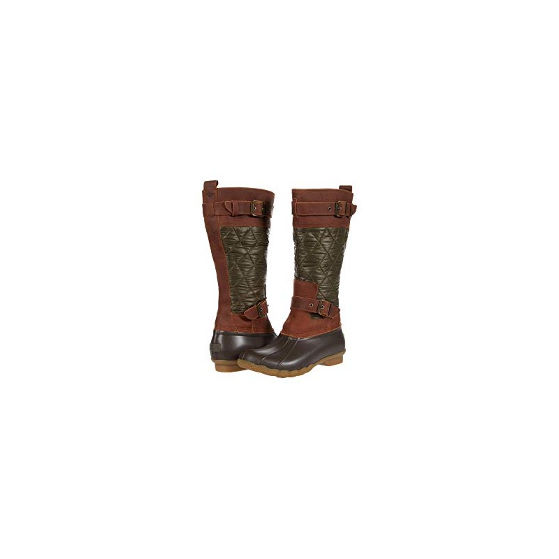 Sperry Women's Saltwater Tall Buckle Rain Boot, Olive/Brown, 5