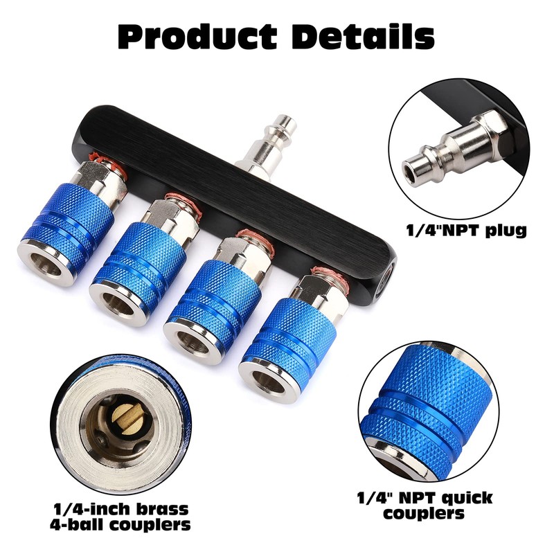 AIRTOON 2PCS 4-Way Straight Air Manifold Splitter, Line Type Air