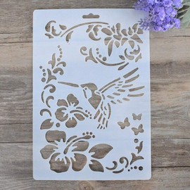 Plantilla decorativa para pintar en paredes, muebles y manualidades (flor de pájaro)