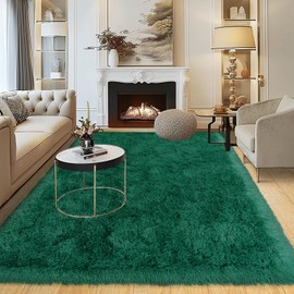 KING DARE Area Rugs for Living Room Green Rug 5x7, Fluffy Shaggy Plush Fuzzy Furry Soft Carpet Washable Non-Slip Rugs for Bedroom Girls Boys Room Aesthetic Rug, Dark Green