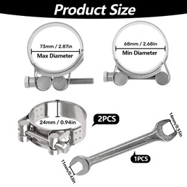 FINEASY Pack of 2 Joint Bolt Clamps, Stainless Steel, Exhaust Clamps, Hose Clamps, Motorcycle Exhaust Clamps, Universal Exhaust Clamp, Pipe Connector, Rustproof and Durable (68-73 mm)