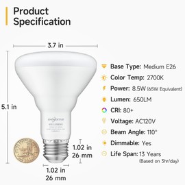 SHINESTAR 6-Pack BR30 LED Bulb 65W Equivalent, Recessed Light Bulbs, 2700K Warm White, Dimmable, 650LM, E26 Base