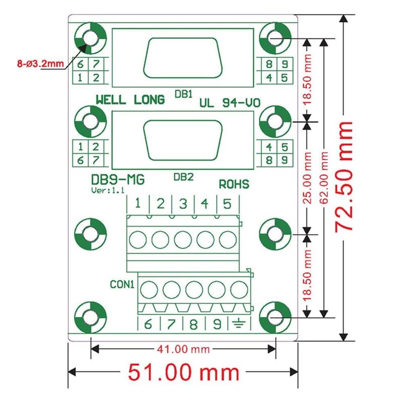 PENGLIN DB9 Male Female D-SUB Din Rail Mount Interface Module,