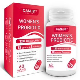 CANLIST Women's Probiotics120 Billion CFUs 18 Strains 3 Prebiotics & Digestive Enzymes Contains Organic Prebiotic Cranberry Women's Health Digestive & Immune Support Non-GMO Soy Gluten Dairy Free