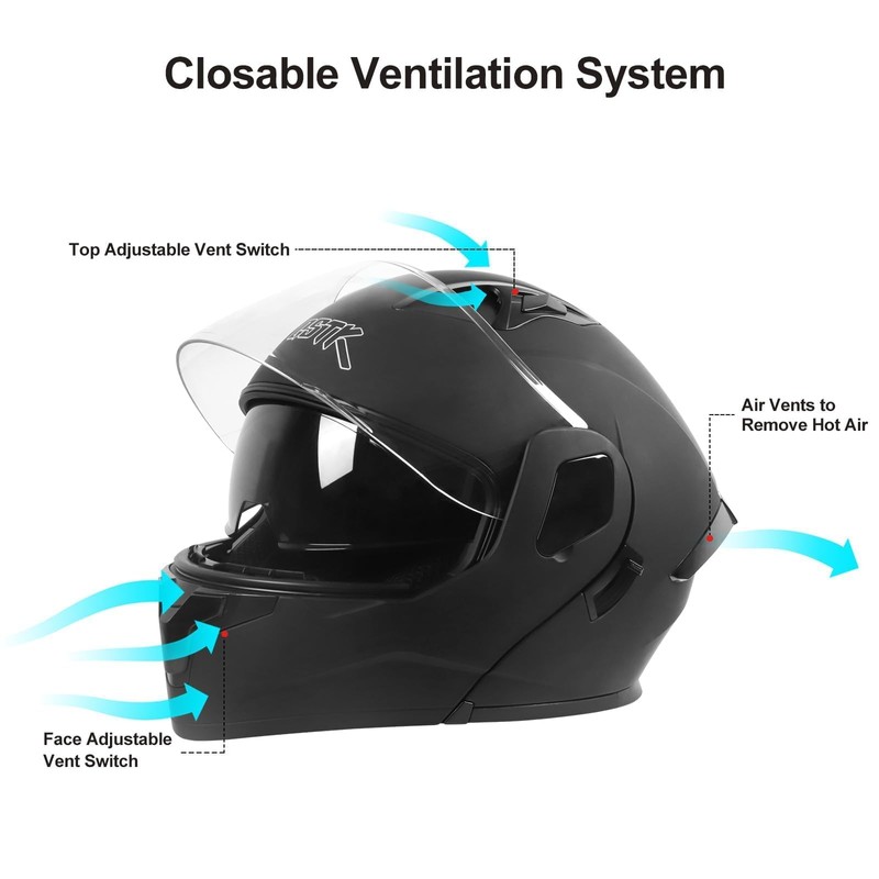 SPARK DOT Approved Modular Flip-Up Dual Visor Motorcycle Full Face
