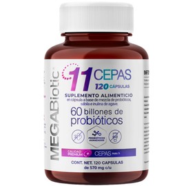 Probióticos 60 Billones y 11 Cepas e Inulina de Agave | Suplemento Alimenticio con Probióticos y Prebióticos a Base de Sábila, B. Lactis y L. Rhamnosus | Cont. 120 caps., MegaBiotic