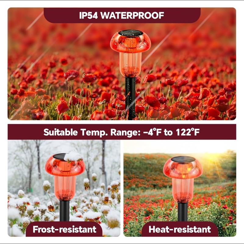 Solar Pathway Lights Outdoor 4 Pack, Red LED Driveway Light