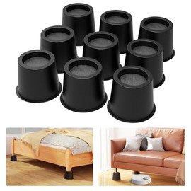 VANITURE VANITURE 4 inch Bed Risers Heavy Duty, Adjustable Furniture Risers for Bed, Sofa, Table, Chair, Support up to 1500 Lbs (Set of 9, Black)