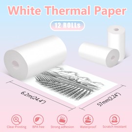 JAMATA Thermal Paper for Children's Camera, 12 Rolls Printing Paper for Children's Camera, 57 mm x 30 mm x 6.2 m, Children's Camera Refill Printing Paper, Thermal Paper for Children, Instant Cameras,