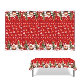 Christmas Table Cloth Rectangular Wipeable Clean,Red Colour Tablecloths,Xmas Square Oilcloth for Large Banquet,Festive Decorations,Bonfire Party Waterproof Snowflake Chriatmas Decoration Tables Covers