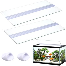 Sawysine 2 Set Aquarium Glass Canopy 19.33" x 9.65" x 0.12" Aquarium Fish Tank Lid 10 Gallon Canopy Cover with Center Brace for Fish, Clear