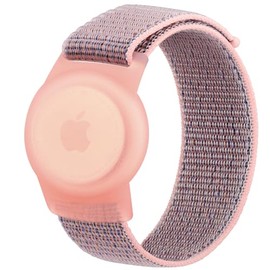 ToGomal Airtag Wristband,Adjustable Nylon Strap with Durable Silicone Anti-Lost Anti-Scratch Airtag Protective Case,Airtag Bracelet Watch Band for Toddler Baby, Boys and Girls (Pink)