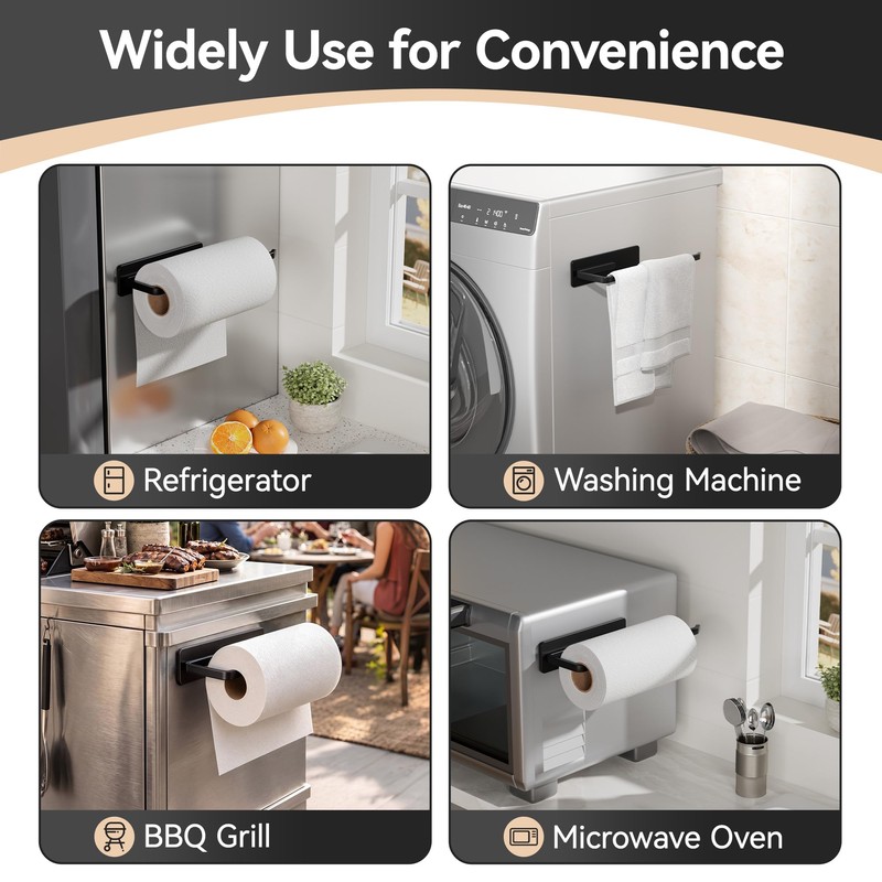 Heavy-Duty Magnetic Kitchen Roll Holder for Jumbo Rolls, Black
