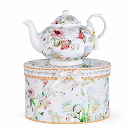 Elegance Bone China Teapot in Gift Box 1.14-qt. (1080 ml) Teapot Loose Tea lovers about 4 Cups Gift Box (Dream Garden)