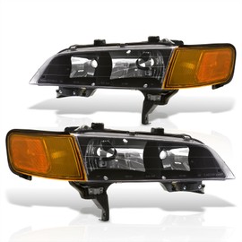 AJP Distributors Black Housing Clear Lens Amber Reflector Headlights Signal Lights Assembly + Corner Lamps Compatible/Replacement For Accord Coupe Sedan CD4 CD5 CD6 CD7 1994 1995 1996 1997 94 95 96 97