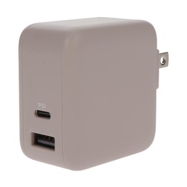 MOTTERU PD65W Compatible, PPS Standard Support, USB-C x 1 Port, 1 USB-A Port, Lightweight, Compact, Maximum 63W Total AC Charger, Compatible with iPhone16, Latte Grade, MOT-ACPD65WU1-GY PD Compatible