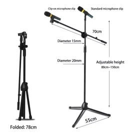 MARZSEFLO Pedestal Para Microfono Base Doble Boom Atril Profesional