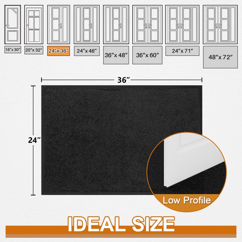 Super Absorbent Front Door Mat, 36" x 24", Non-Slip Washable