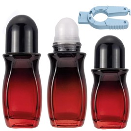 3PCS 50ml /30ml Roller Glass Bottles for Essential Oils Empty Roller Ball Applicator Refillable Perfume Roller Bottles Deodorant Container For Fragrance with 1pcs Opener(Black Cap Red Gradient)