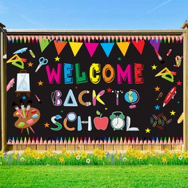 Welcome Back to School Backdrop Banner - Back to School Party Supplies 2023 First Day of School Photo Booth Prop Wall Decorations Indoor/Outdoor(70.8" X 40.3")