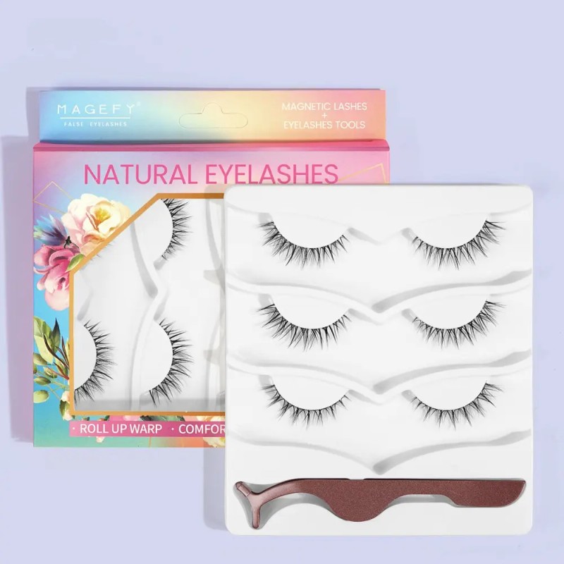 3 Pares De Pestañas Postizas 3d Naturales + Ayuda Pestañas