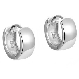 Italian Sterling Silver Hoop Huggie Earrings for Men, Wide Shiny Hoop