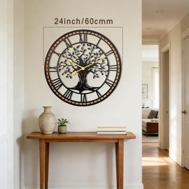 Axioglo Wall Clock,24" Large Wall Clock for Living Room Decor,Tree of Life and Wooden Frame Design,Non-Ticking Battery Operated,for Dining Room,Bedroom,Kitchen,Office Arabic Decoration