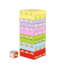 Orange tree toys Wooden Animal Tumbling Tower Game, Colourful Stacking Blocks with Dice, Educational Toy for Children
