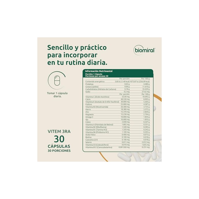 Biomiral VITEM 3RA - Suplementos Alimenticios - Multivitamínico Omega 3,