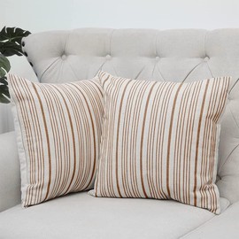 2 Pack Farmhouse Throw Pillow Case 18x18 Khaki Stripes Modern Accent Square Decorative Pillowcase Linen Throw Cushion Covers for Couch Chair Bedroom