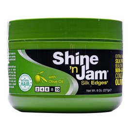 Ampro Shine-n-Jam Edges - Excellent for Taming Fringe, Ponytails, and Updos - Provides Firm Hold with Non-Greasy Shine - Moisturizes and Smoothes Hair with Silk Proteins - 8 oz