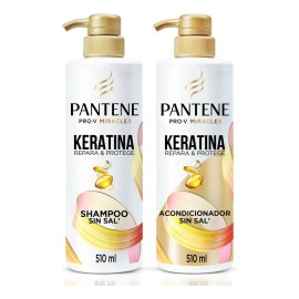 Kit Shampoo Sin Sal y Acondicionador Pantene Pro-V Miracles Keratina Repara y Protege 1020mL 
