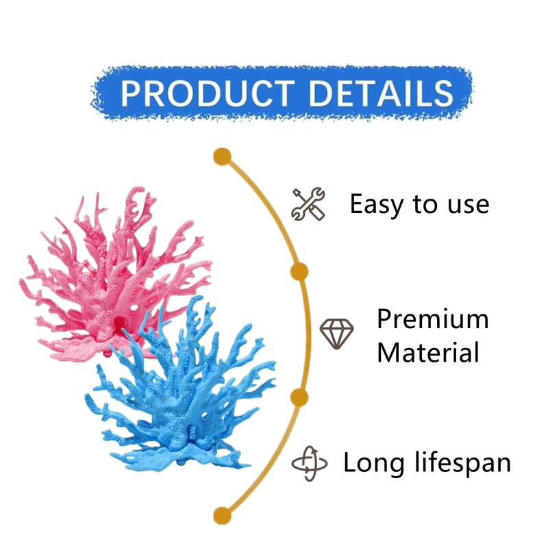 3 Pcs Aquarium Coral Reef Decor, Blue, White, Pink