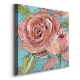 Wexford Home Square Premium Gallery Wrapped Canvas Flower Multicolor Wall Art Abstract Floral Romance Modern Pictures Print for Home Office, Ready to Hang, Blushing Coral Beauties, 16x16