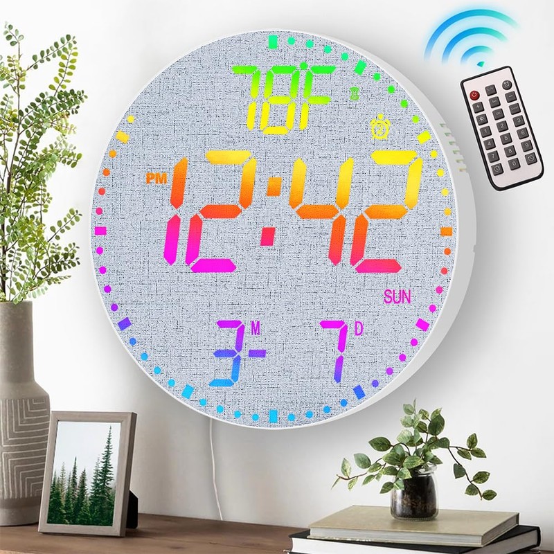 Large 12" Modern RGB Colorful LED Wall Clock, Large Digital