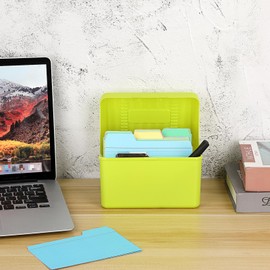 BSTKEY 4 x 6 inch Plastic Index Card Holder Recipe Card Box, 1 Yellow Flash Card Case Note Card Box Storage Organizer for 10 x 15cm Index Card Flashcard Recipe (No Cards)