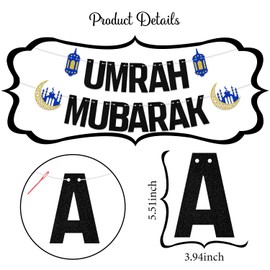 Umrah Mubarak Banner Eid Festival Muslim Islam Party Decorations Ramadan Mubarak Banner Garland for Muslim Islam Party Decorations Supplies Black Glitter