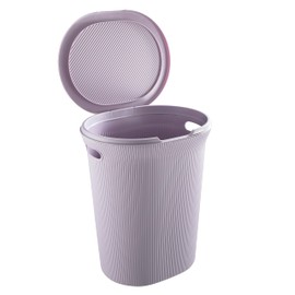 Superio Ribbed Collection - Decorative Plastic Laundry Hamper with Lid and Cut-Out Handles, Lilac Purple (1 Pack) Basket Organzier for Bedroom Bathroom College Dorm Room 40 Liter