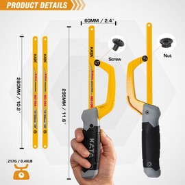 KATA Mini Hacksaw for Metal Cutting, Compact Hand Hack Saw Tool with 10 Inch Aluminum Frame and 2 Piece Extra Flexible Bi-Metal HSS Saw Blades, Small Handsaw Cutter for Wood, PVC, Iron, Copper