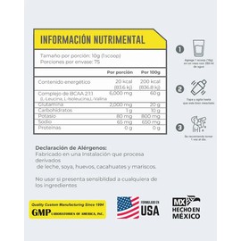 Aminoácidos Bcaa  Glutamina 750g 75 Serv 43 Suplementos Sabor Sandia Dulce