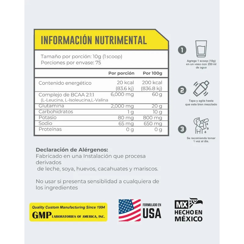 Aminoácidos Bcaa Glutamina 750g 75 Serv 43 Suplementos Sabor Sandia