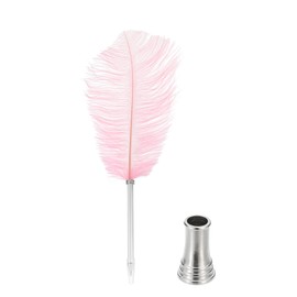 PATIKIL Feather Ballpoint Pen, 0.5mm Fluffy Vintage Ink Quill Pen Refined Plated Rod Quill Pen with Stand Holder for Calligraphy Writing Signature Guest Wedding Gift, Pink