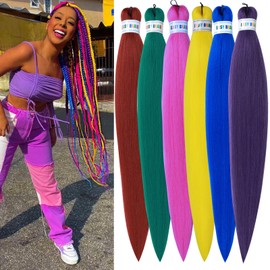Colored Braiding Hair Pre Stretched Colorful Braiding Hair Yaki Braids Hot Water Setting Prestretched Briaiding Hair 26inch 6packs Pre Stretched Braiding Hair Pre Stretched Soft As Human Hair